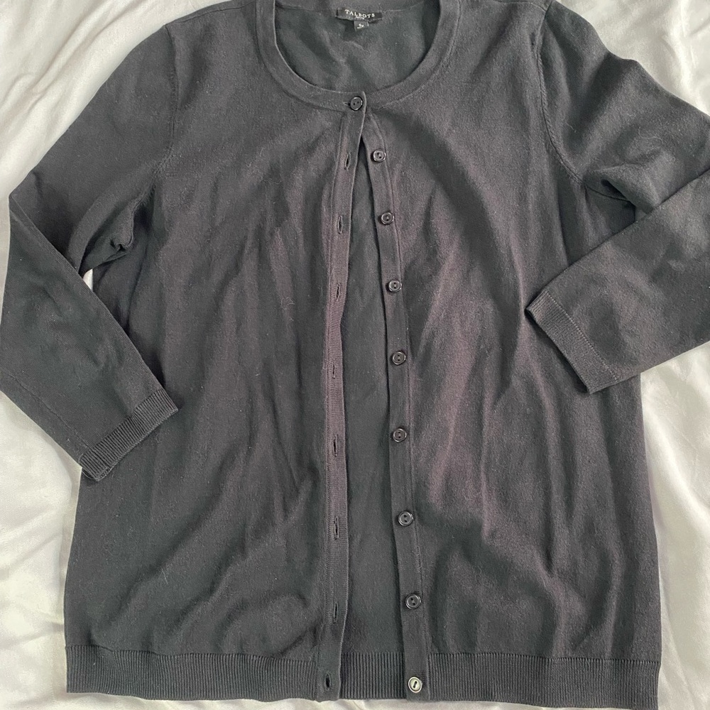 Talbots Basic Black Button-Up Cardigan Small Peti… - image 1